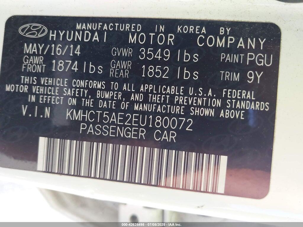 KMHCT5AE2EU180072 2014 HYUNDAI ACCENT photo no. 9