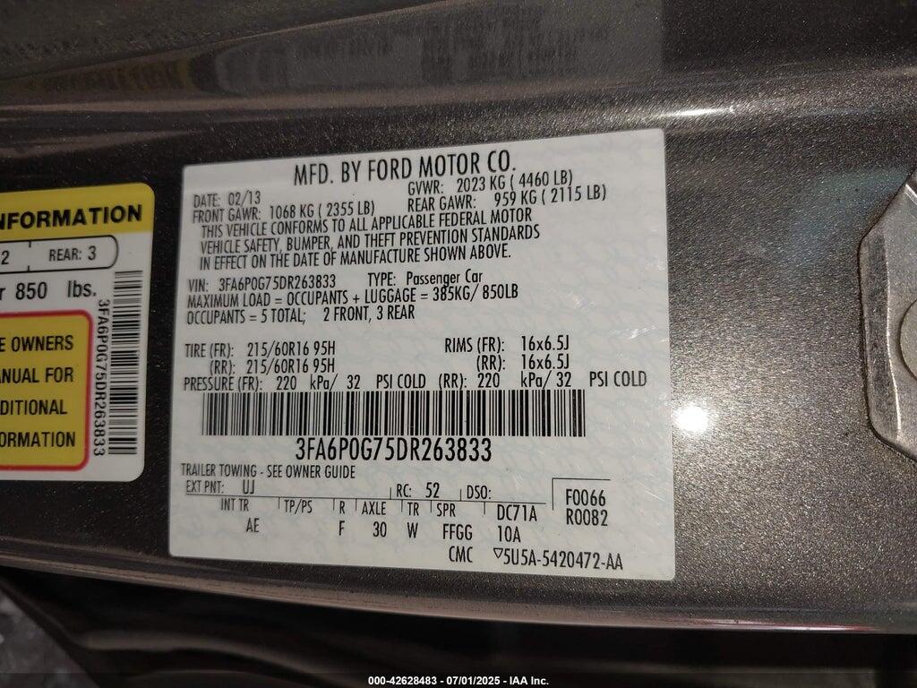 3FA6P0G75DR263833 2013 FORD FUSION photo no. 9