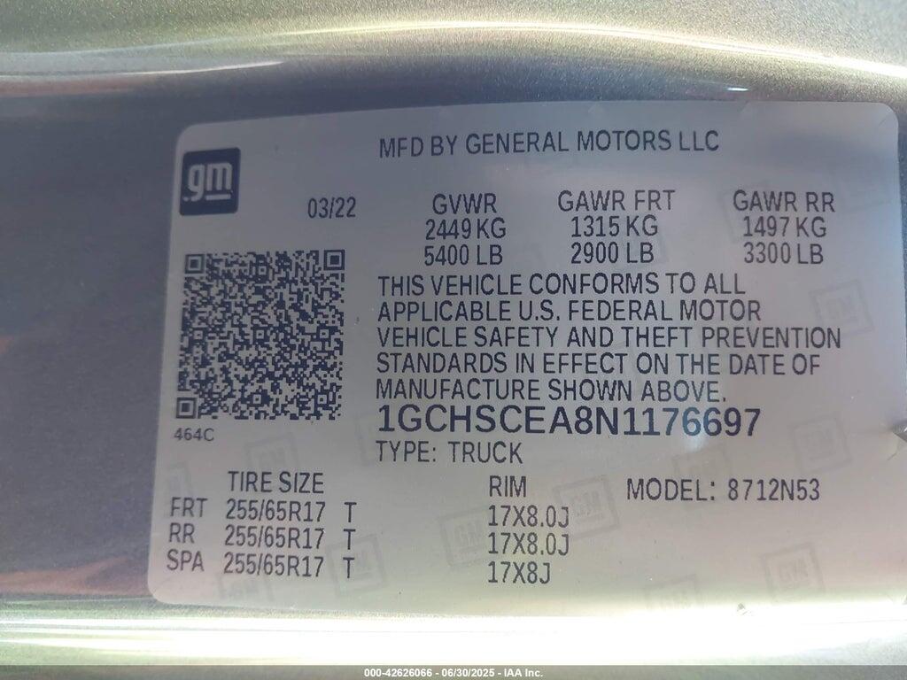 1GCHSCEA8N1176697 2022 CHEVROLET COLORADO photo no. 9