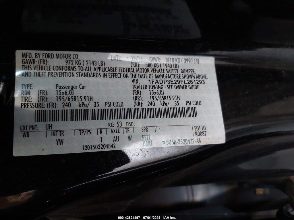 1FADP3E29FL261293 2015 FORD FOCUS photo no. 9