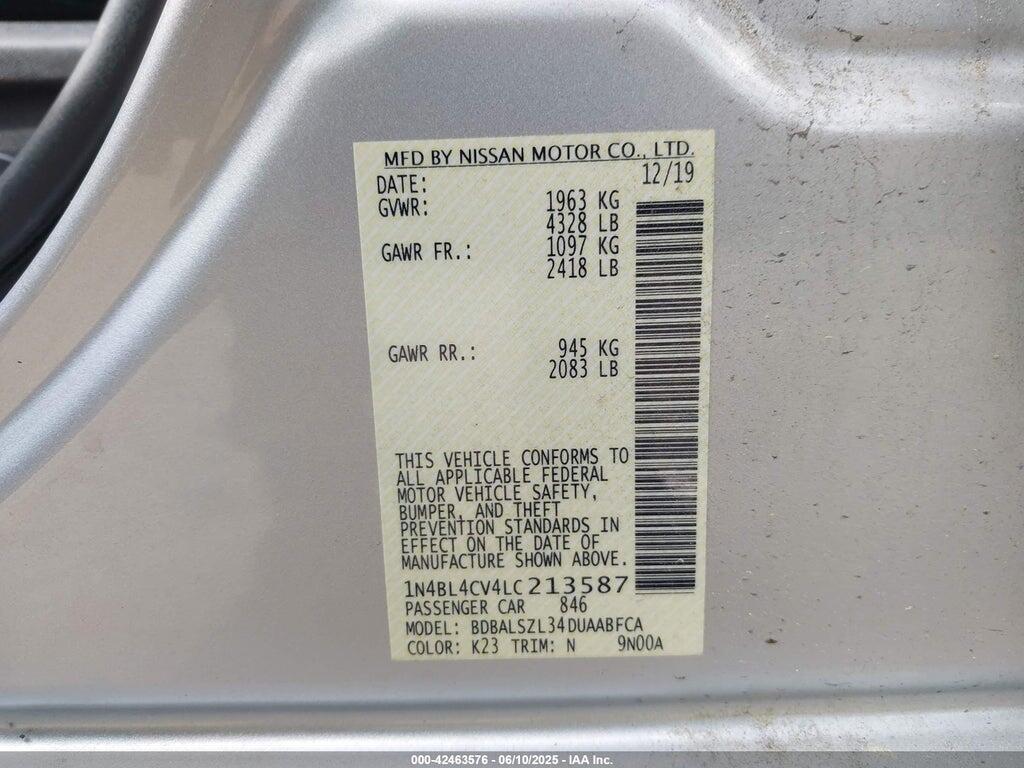 1N4BL4CV4LC213587 2020 NISSAN ALTIMA photo no. 9