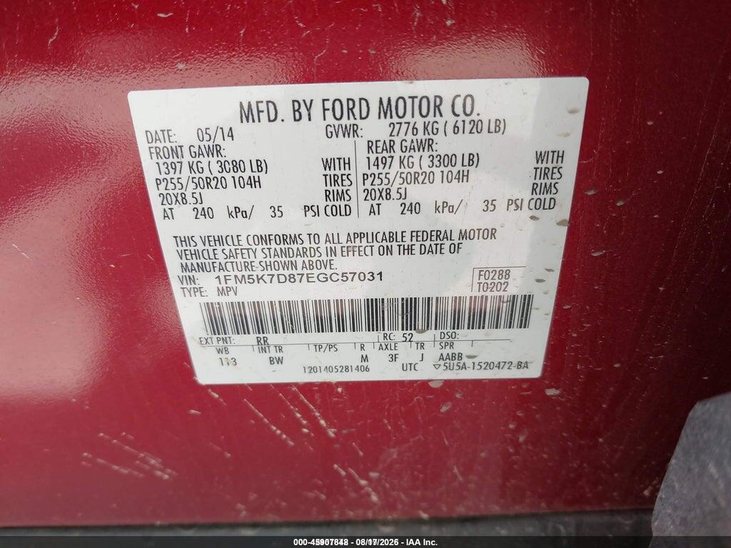 1FM5K7D87EGC57031 2014 FORD EXPLORER photo no. 9