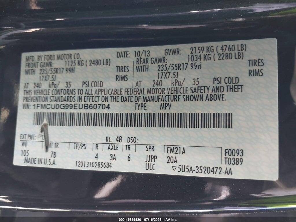 1FMCU0G99EUB60704 2014 FORD ESCAPE photo no. 9