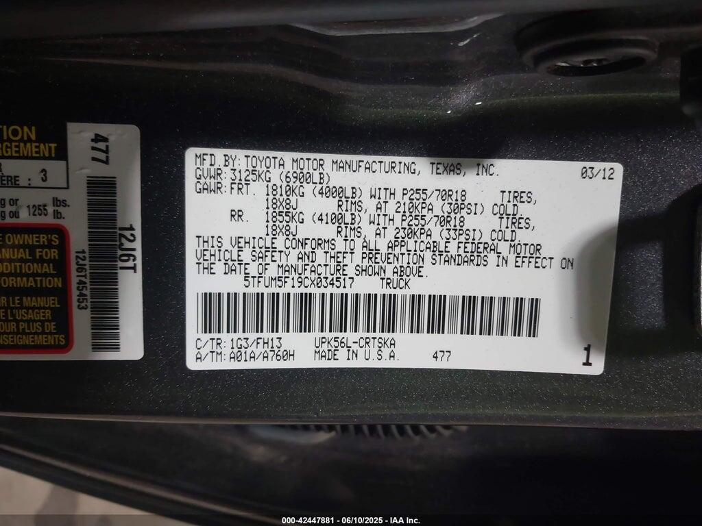5TFUM5F19CX034517 2012 TOYOTA TUNDRA photo no. 9