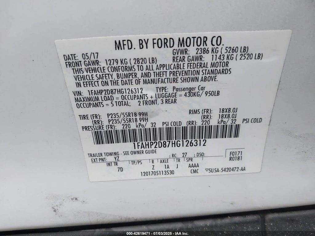 1FAHP2D87HG126312 2017 FORD TAURUS photo no. 9