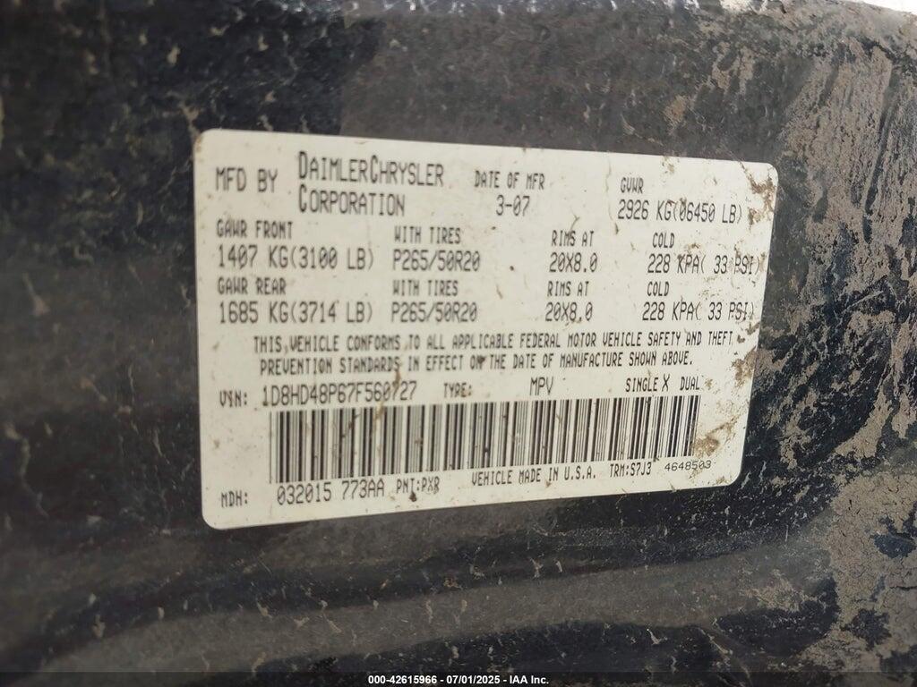 1D8HD48P67F560727 2007 DODGE DURANGO photo no. 9