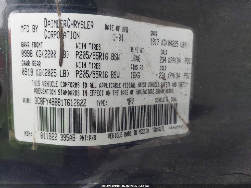 3C8FY4BB81T612622 2001 CHRYSLER PT CRUISER photo no. 9