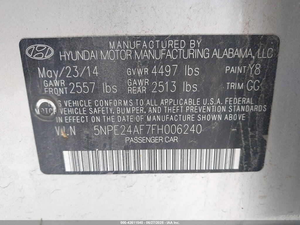 5NPE24AF7FH006240 2015 HYUNDAI SONATA photo no. 9