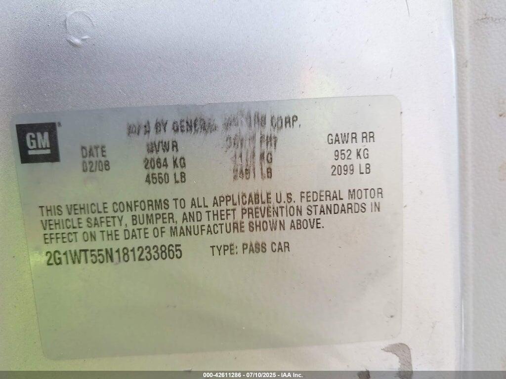 2G1WT55N181233865 2008 CHEVROLET IMPALA photo no. 9
