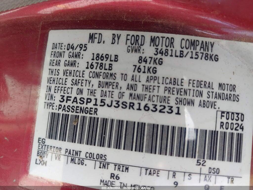 3FASP15J3SR163231 1995 FORD ESCORT photo no. 9