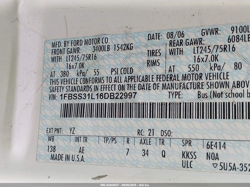 1FBSS31L16DB22997 2006 FORD E-350 SUPER DUTY photo no. 9