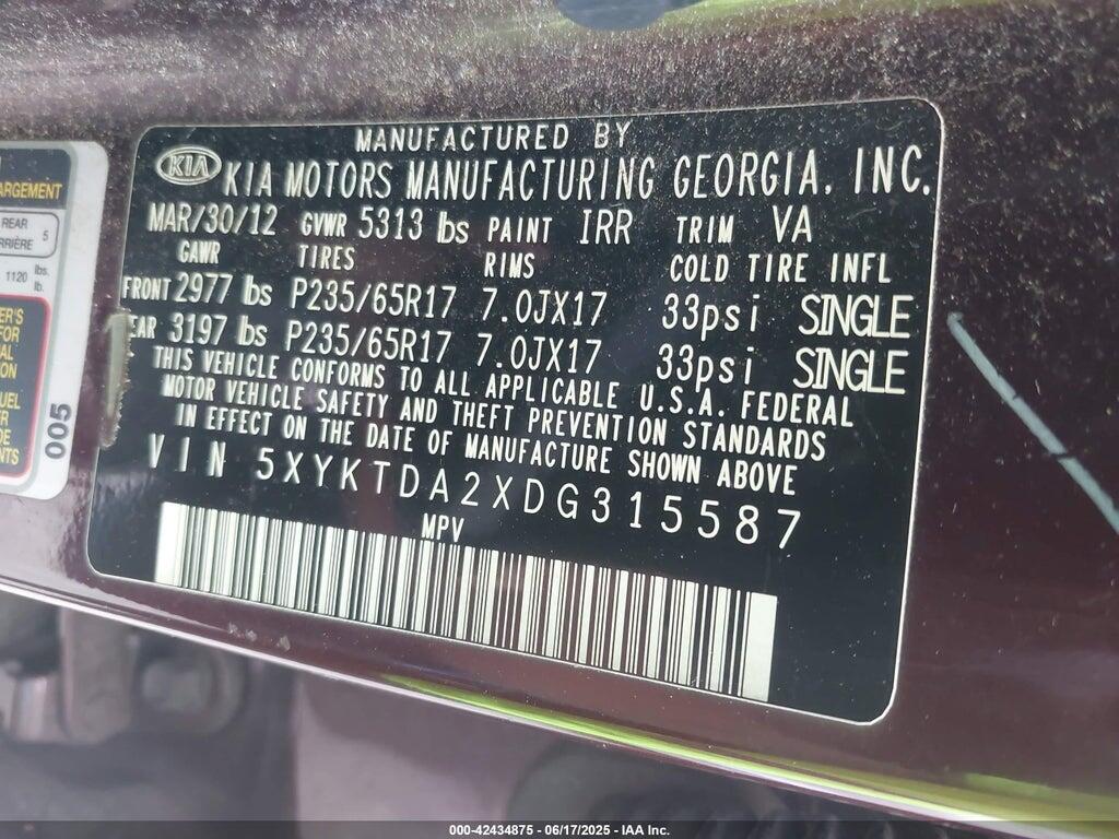 5XYKTDA2XDG315587 2013 KIA SORENTO photo no. 9