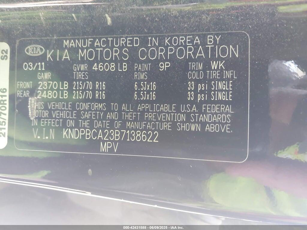 KNDPBCA23B7138622 2011 KIA SPORTAGE photo no. 9