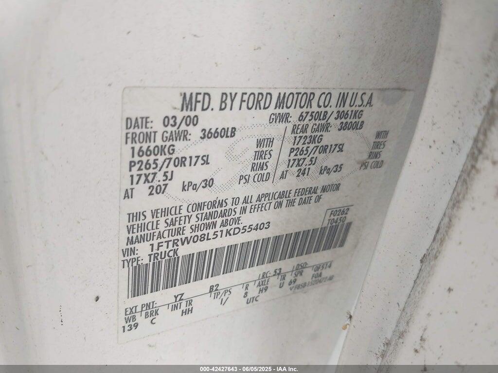 1FTRW08L51KD55403 2001 FORD F-150 photo no. 9