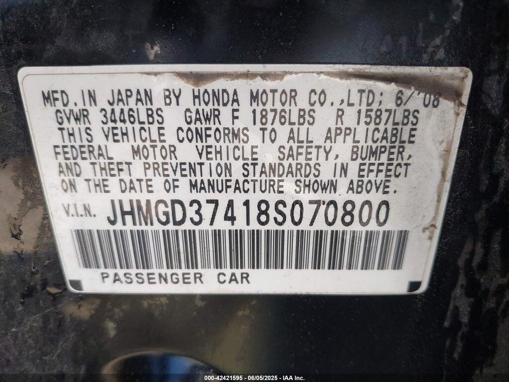 JHMGD37418S070800 2008 HONDA FIT photo no. 9