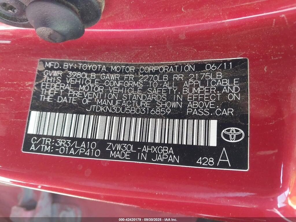 JTDKN3DU5B0316859 2011 TOYOTA PRIUS photo no. 9