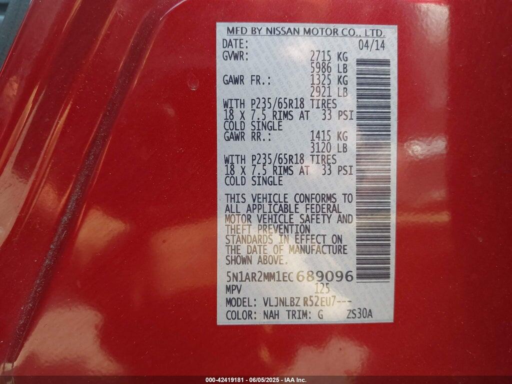 5N1AR2MM1EC689096 2014 NISSAN PATHFINDER photo no. 9
