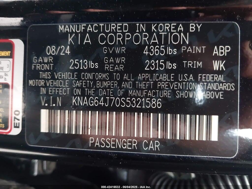 KNAG64J70S5321586 2025 KIA K5 photo no. 9
