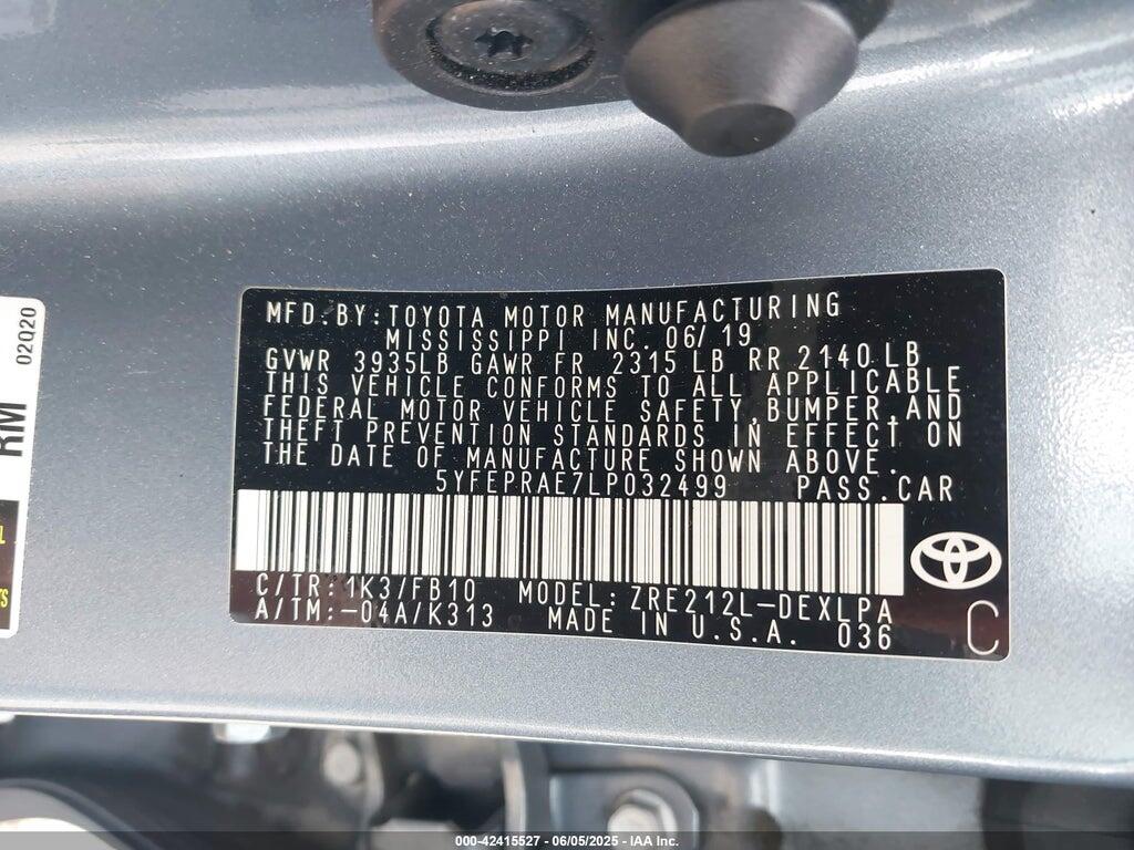 5YFEPRAE7LP032499 2020 TOYOTA COROLLA photo no. 9