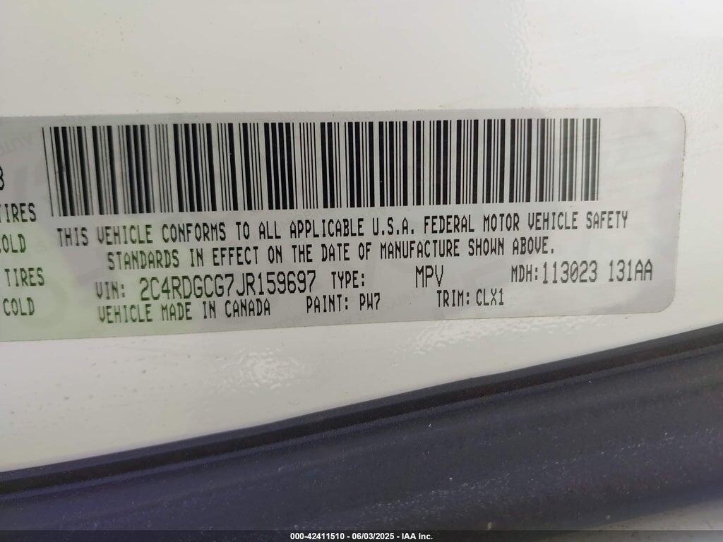 2C4RDGCG7JR159697 2018 DODGE GRAND CARAVAN photo no. 9