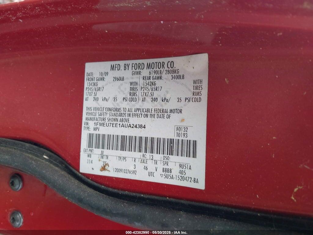 1FMEU7EE1AUA24384 2010 FORD EXPLORER photo no. 9