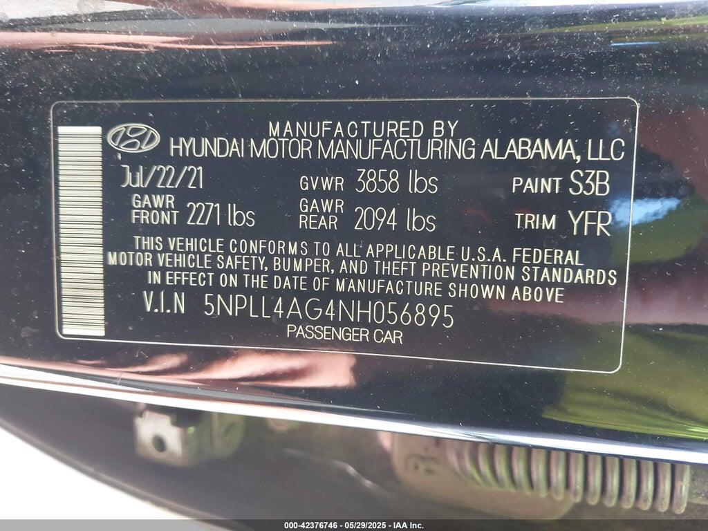 5NPLL4AG4NH056895 2022 HYUNDAI ELANTRA photo no. 9