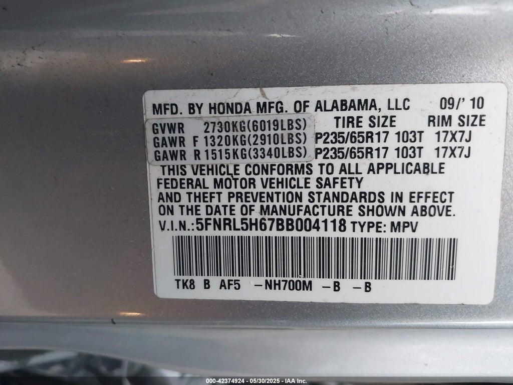 5FNRL5H67BB004118 2011 HONDA ODYSSEY photo no. 9