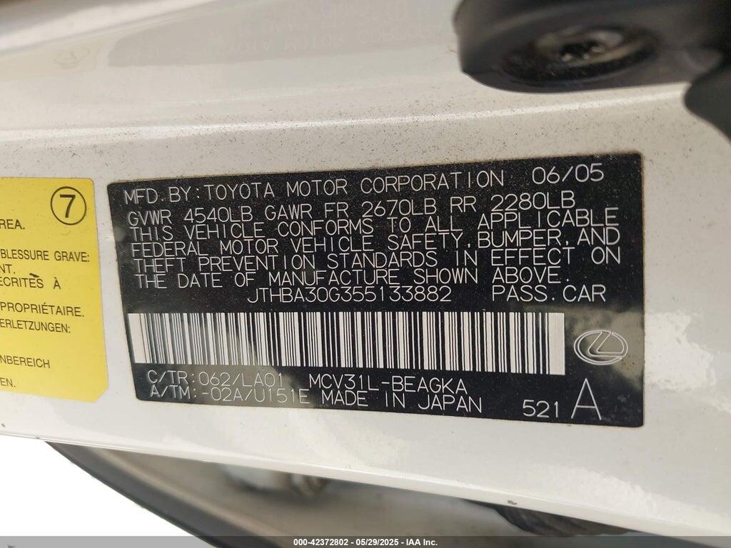 JTHBA30G355133882 2005 LEXUS ES 330 photo no. 9