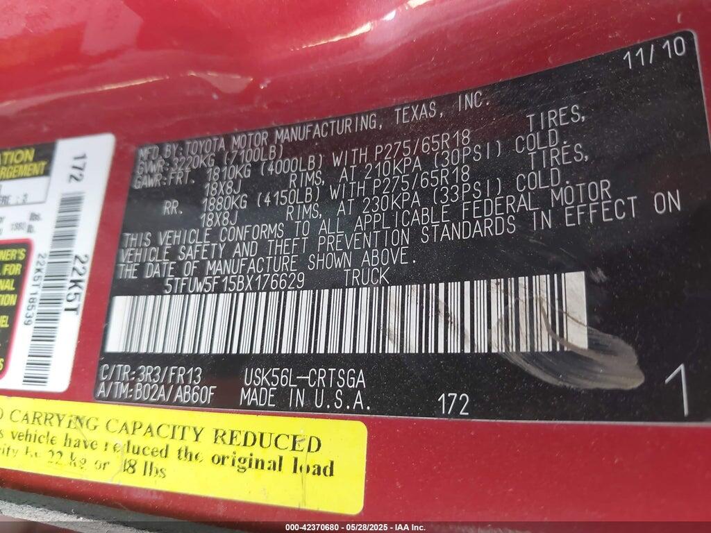 5TFUW5F15BX176629 2011 TOYOTA TUNDRA photo no. 9