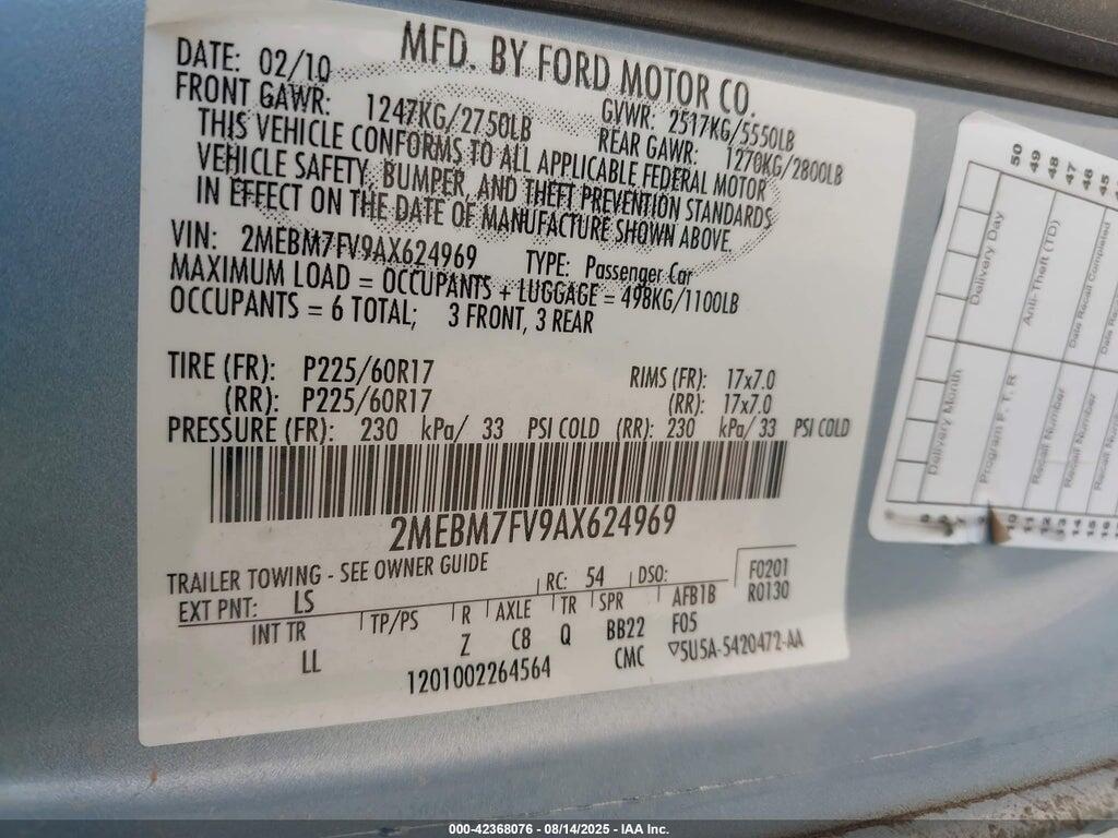 2MEBM7FV9AX624969 2010 MERCURY GRAND MARQUIS photo no. 9