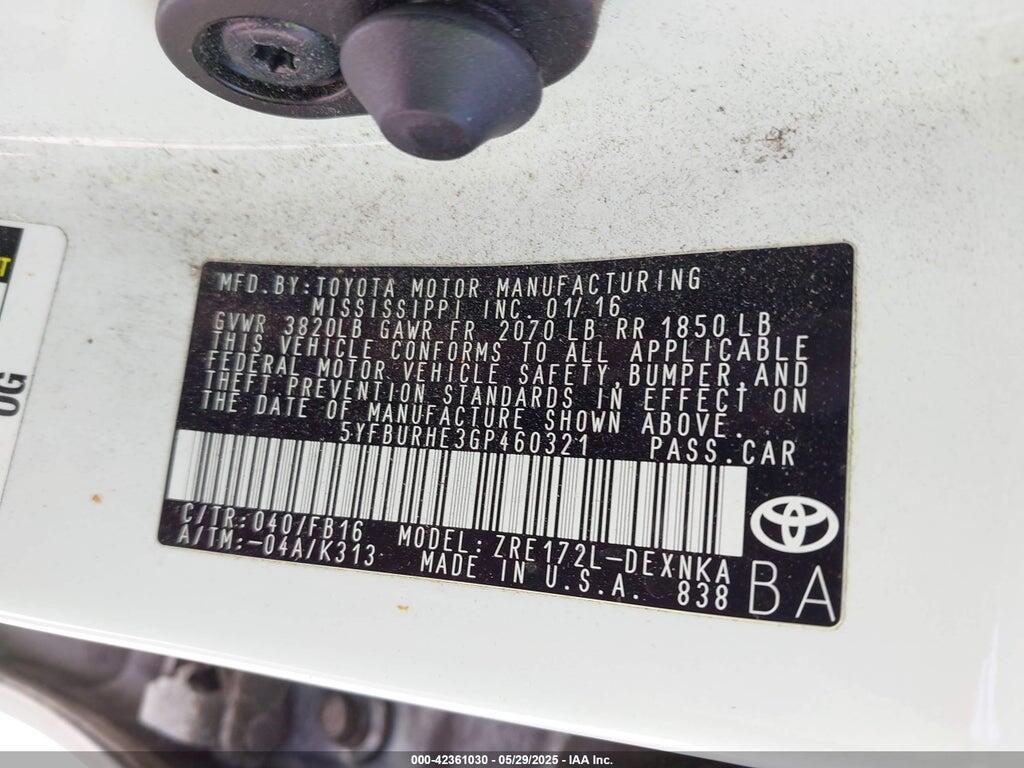 5YFBURHE3GP460321 2016 TOYOTA COROLLA photo no. 9