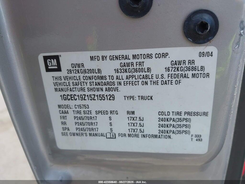 1GCEC19Z15Z155129 2005 CHEVROLET SILVERADO 1500 photo no. 9