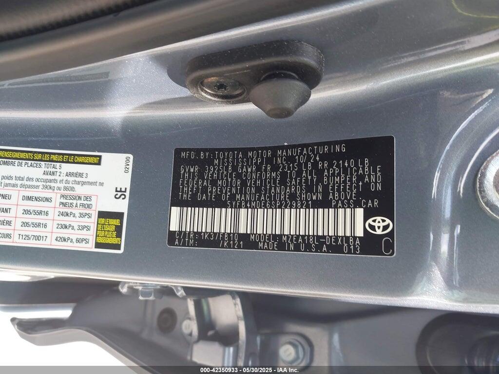 5YFB4MDE6SP229821 2025 TOYOTA COROLLA photo no. 9