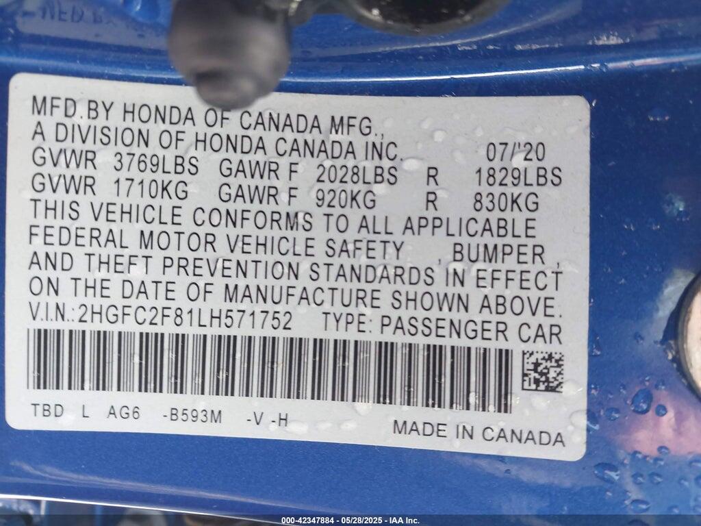2HGFC2F81LH571752 2020 HONDA CIVIC photo no. 9