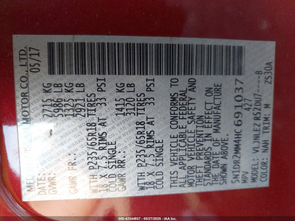 5N1DR2MM4HC691037 2017 NISSAN PATHFINDER photo no. 9