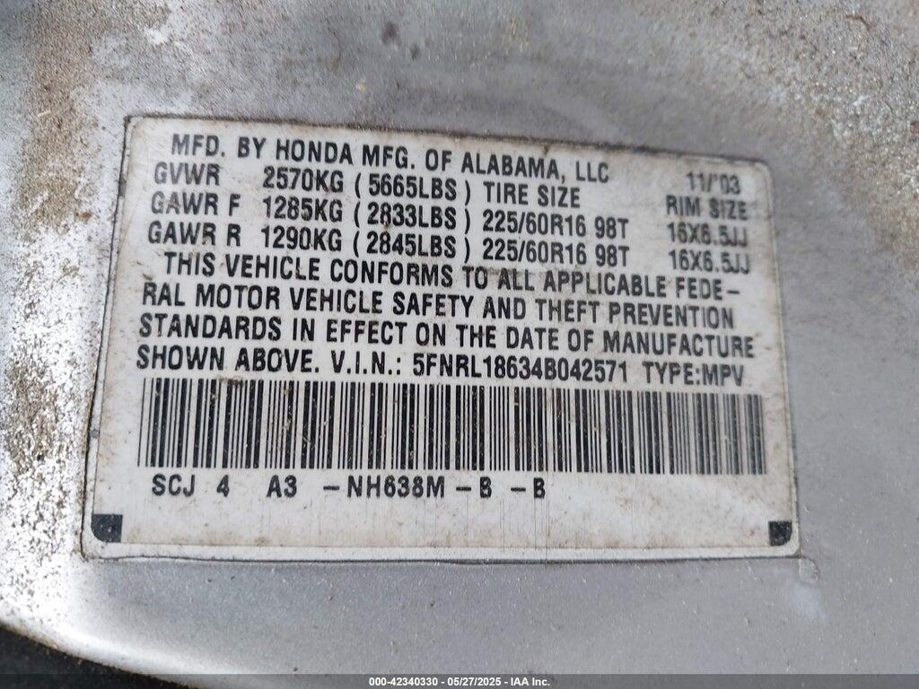 5FNRL18634B042571 2004 HONDA ODYSSEY photo no. 9