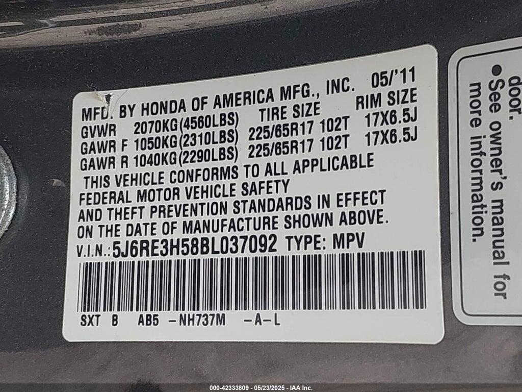 5J6RE3H58BL037092 2011 HONDA CR-V photo no. 9