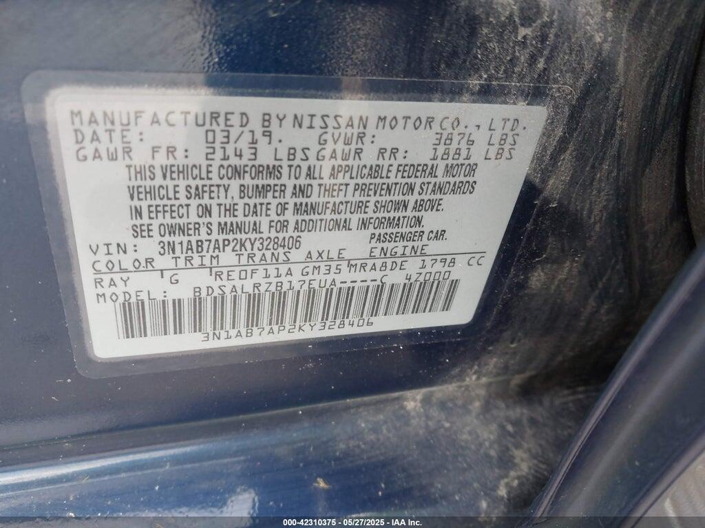 3N1AB7AP2KY328406 2019 NISSAN SENTRA photo no. 9
