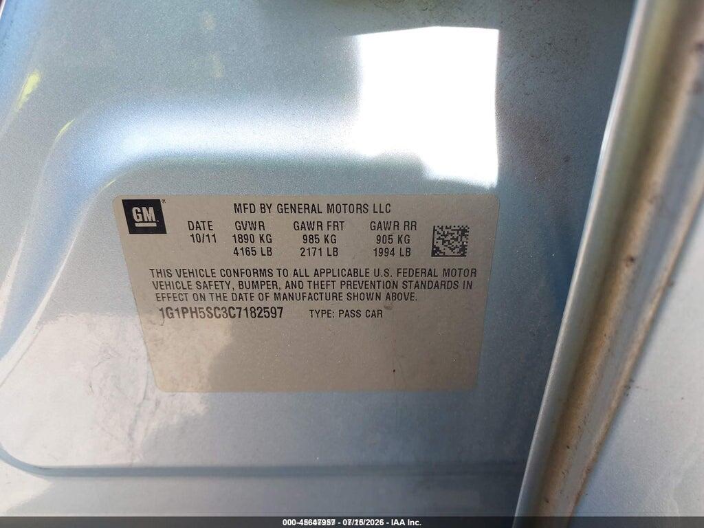 1G1PH5SC3C7182597 2012 CHEVROLET CRUZE photo no. 9
