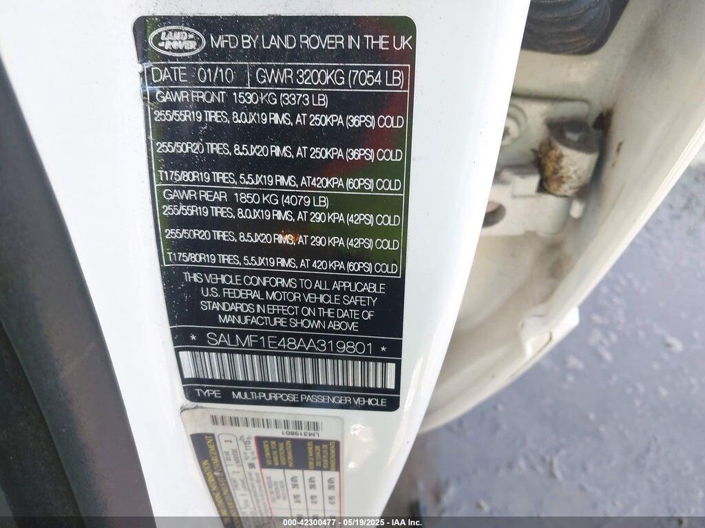 SALMF1E48AA319801 2010 LAND ROVER RANGE ROVER photo no. 9