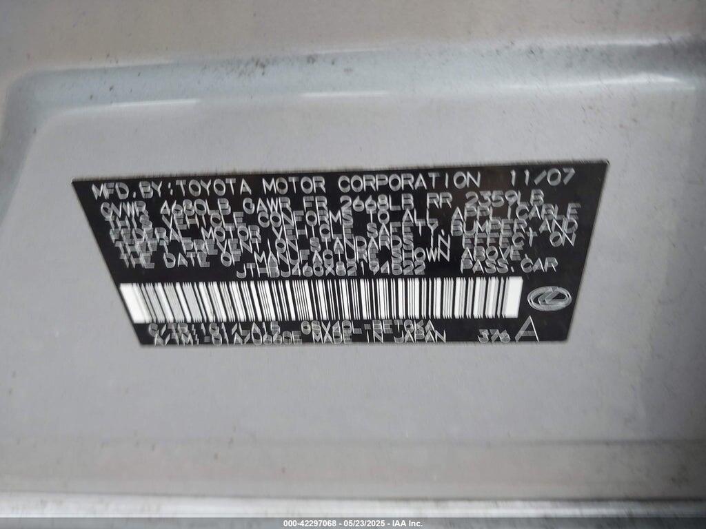 JTHBJ46GX82194522 2008 LEXUS ES 350 photo no. 9