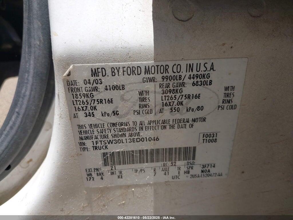 1FTSW30L13ED01046 2003 FORD F-350 photo no. 9