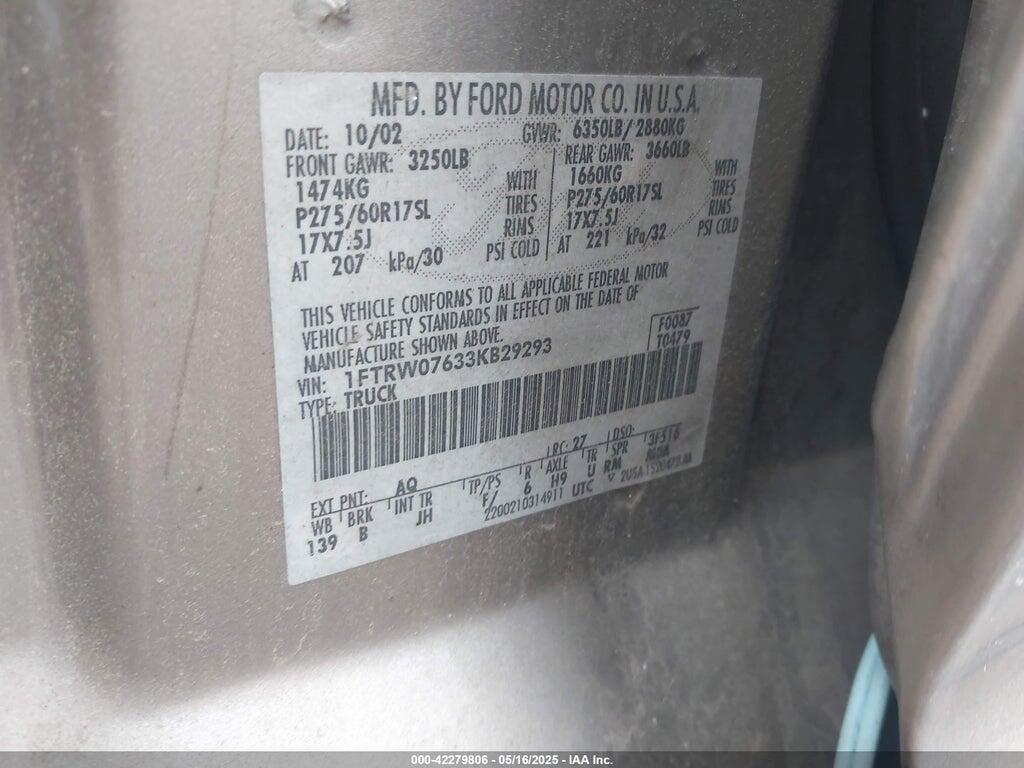 1FTRW07633KB29293 2003 FORD F-150 photo no. 9