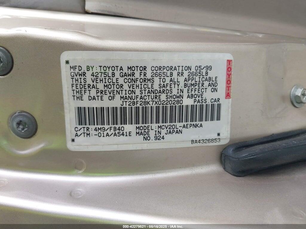 JT2BF28K7X0220280 1999 TOYOTA CAMRY photo no. 9