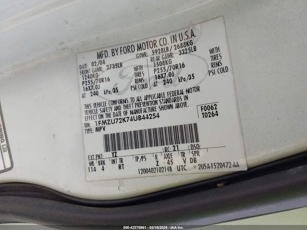 1FMZU72K74UB44254 2004 FORD EXPLORER photo no. 9