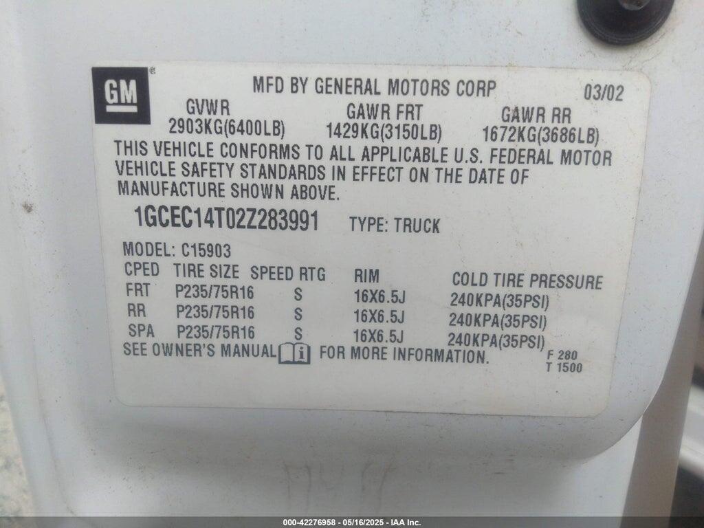 1GCEC14T02Z283991 2002 CHEVROLET SILVERADO 1500 photo no. 9