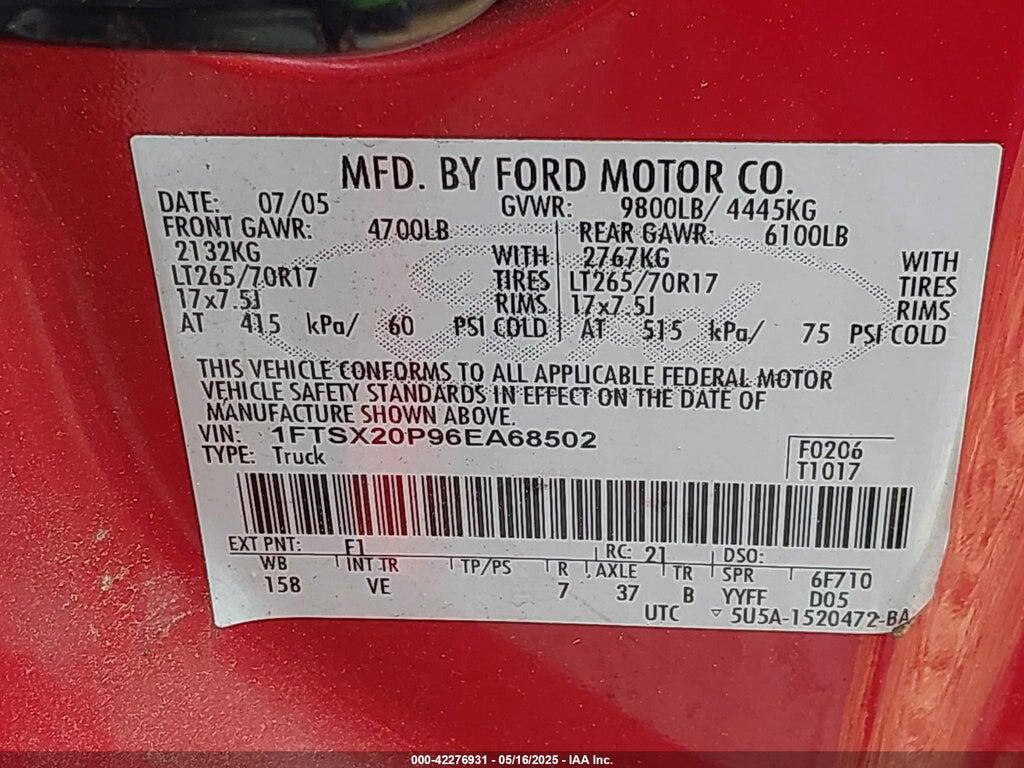 1FTSX20P96EA68502 2006 FORD F-250 photo no. 9
