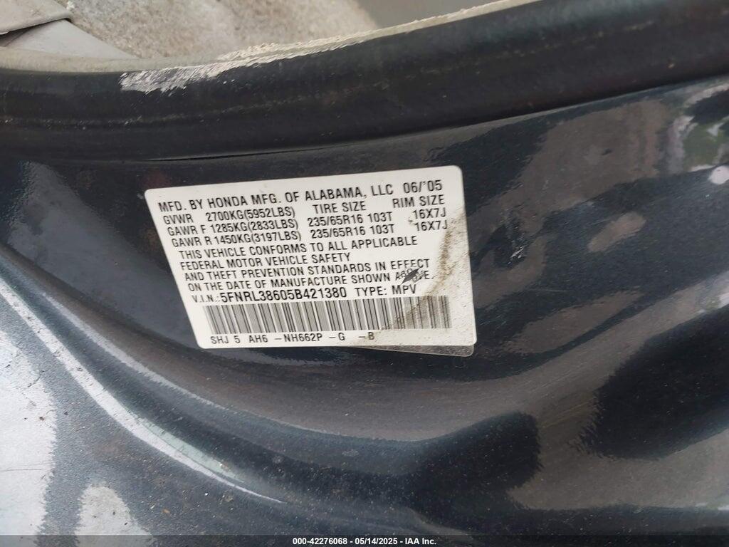 5FNRL38605B421380 2005 HONDA ODYSSEY photo no. 9