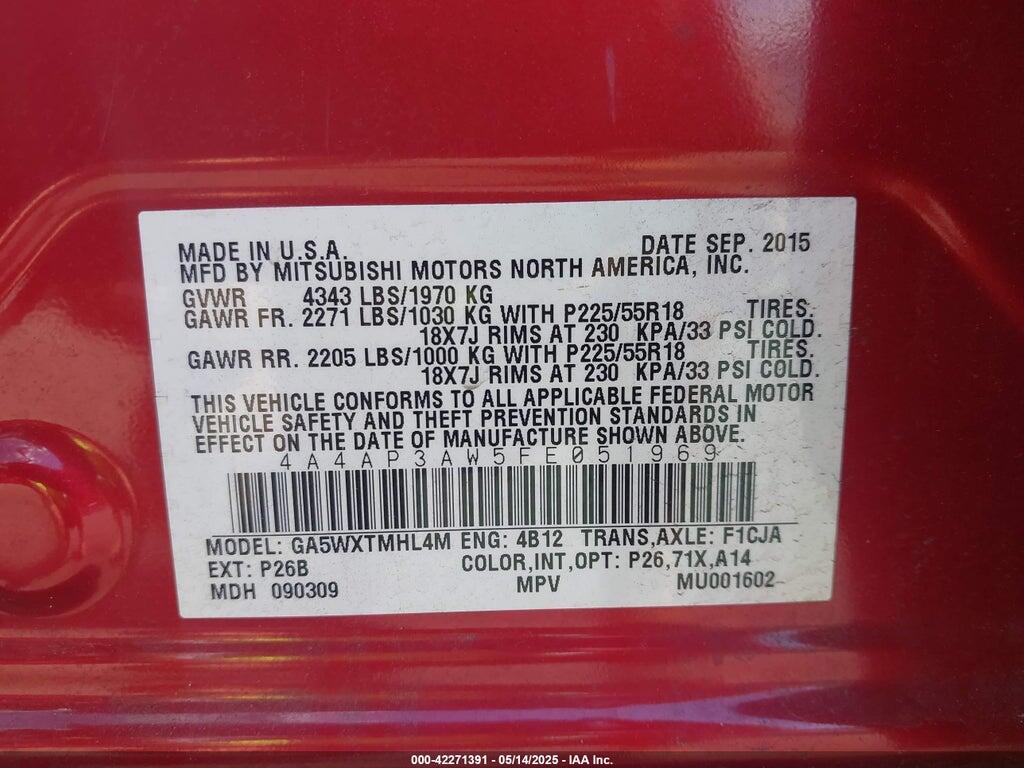 4A4AP3AW5FE051969 2015 MITSUBISHI OUTLANDER SPORT photo no. 9