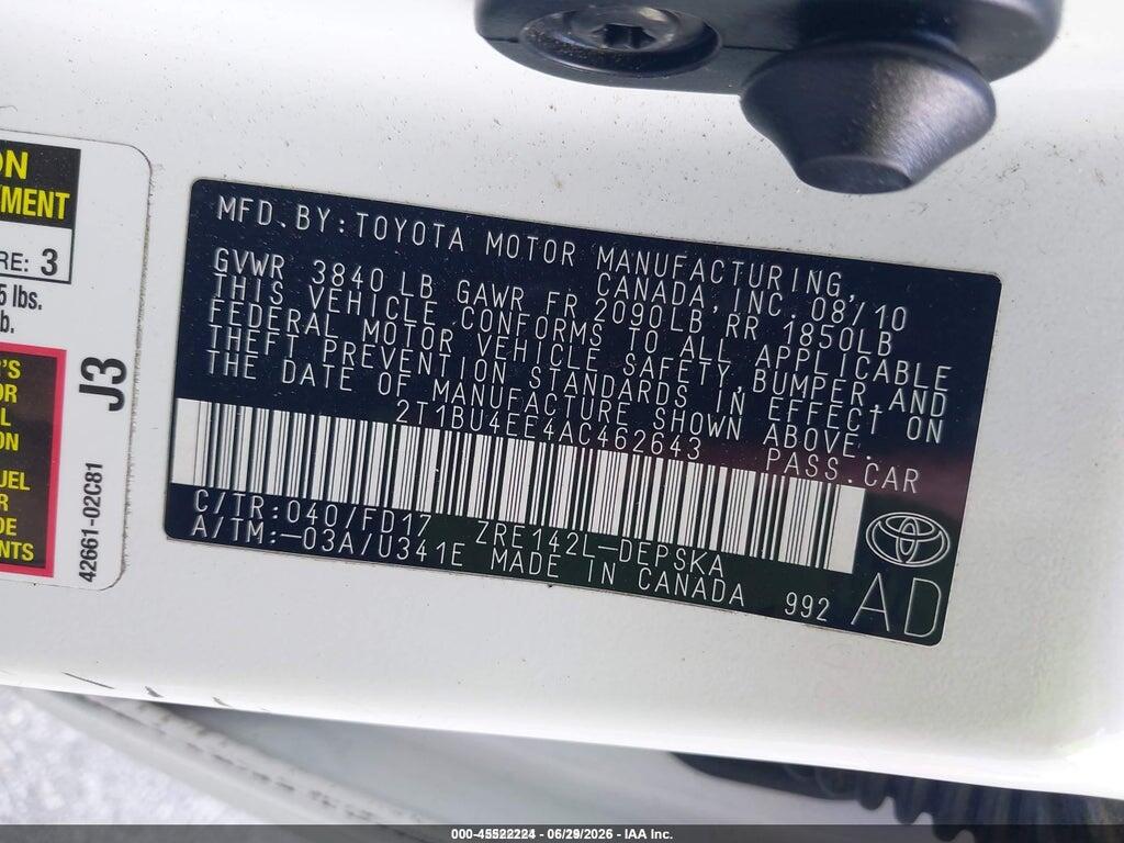2T1BU4EE4AC462643 2010 TOYOTA COROLLA photo no. 9